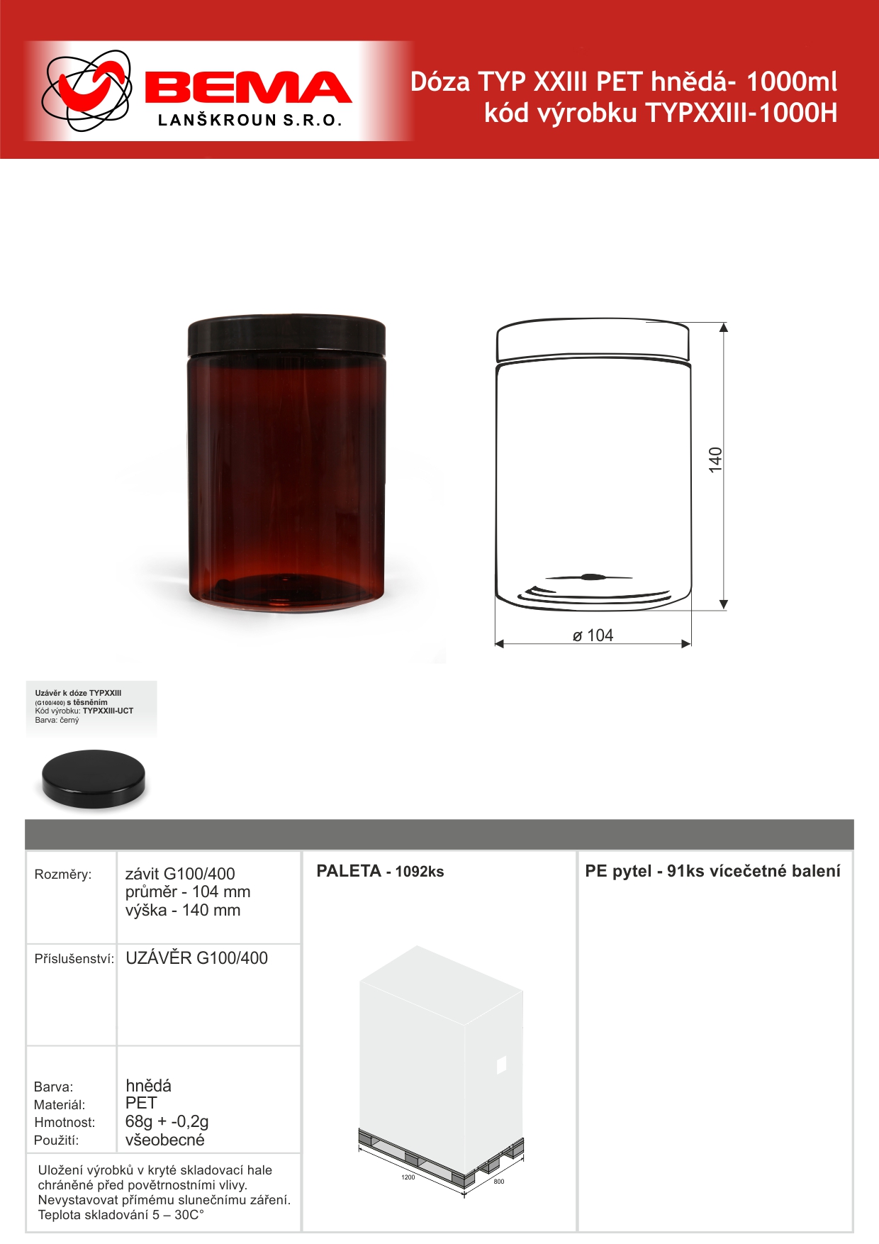 Dozy PET 1000ml HNĚDÁ100-400 15-10-2024